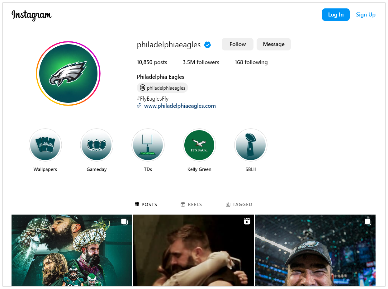 Instagram de los Philadelphia Eagles